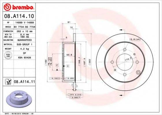 BREMBO 08A11411 Тормозной диск