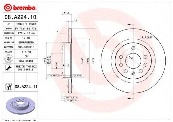 BREMBO 08A22410 Тормозной диск