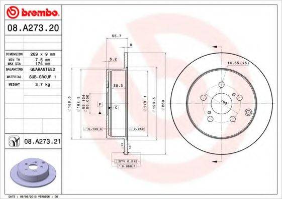 BREMBO 08A27321 Тормозной диск