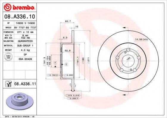 BREMBO 08A33610 Тормозной диск