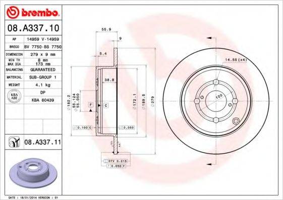 BREMBO 08A33710 Тормозной диск