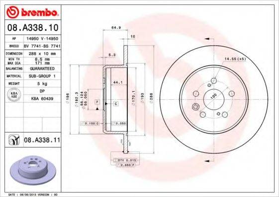 BREMBO 08A33810 Тормозной диск