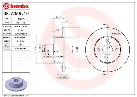 BREMBO 08A35610 Тормозной диск