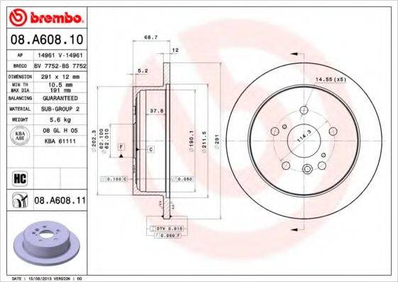 BREMBO 08A60811 Тормозной диск