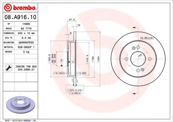 BREMBO 08A91610 Тормозной диск