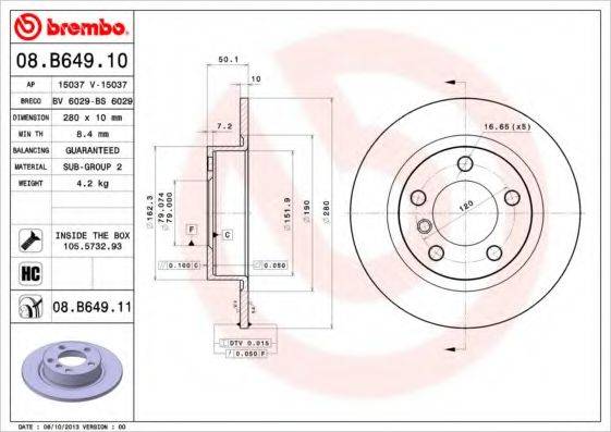 BREMBO 08B64911 Тормозной диск