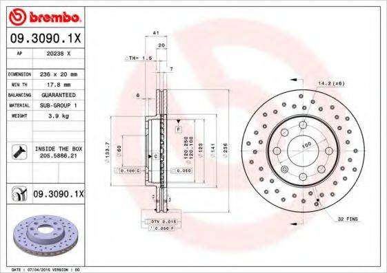 BREMBO 0930901X Тормозной диск