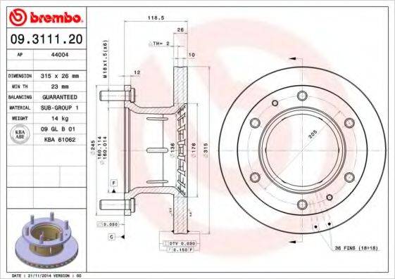 BREMBO 09311120 Тормозной диск