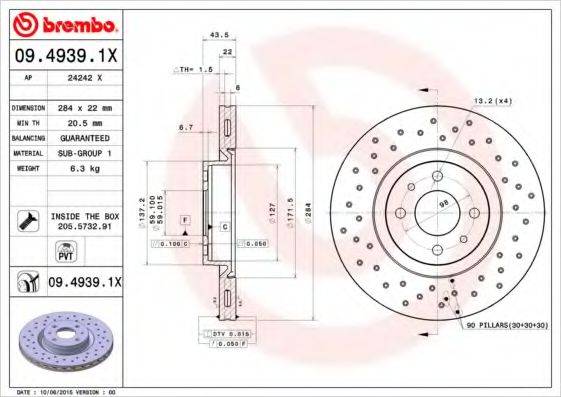 BREMBO 0949391X Тормозной диск