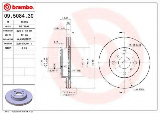 BREMBO 09508430 Тормозной диск