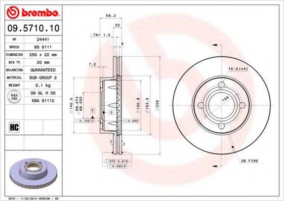 BREMBO 09571010 Тормозной диск