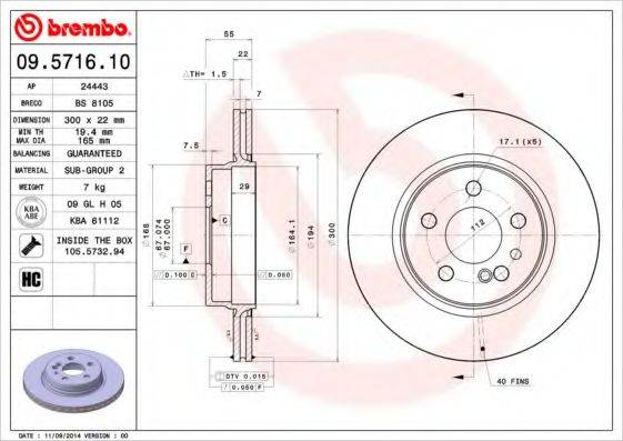 BREMBO 09571610 Тормозной диск