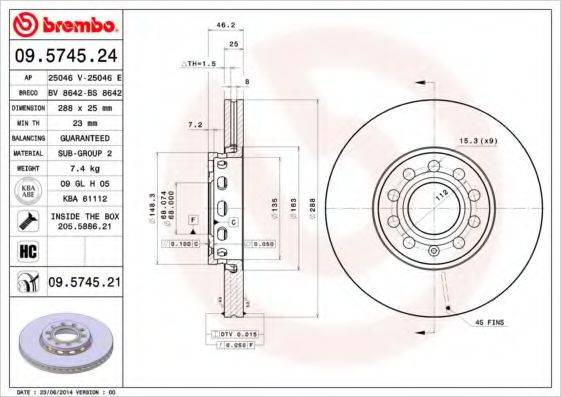 BREMBO 09574524 Тормозной диск