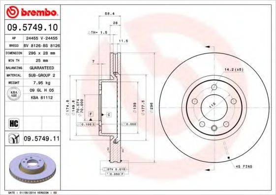 BREMBO 09574911 Тормозной диск