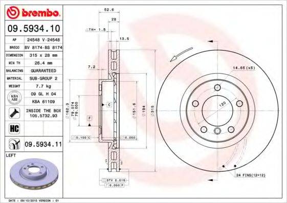 BREMBO 09593411 Тормозной диск
