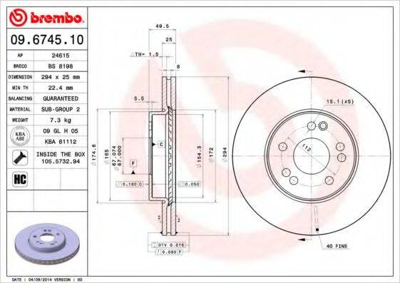 BREMBO 09674510 Тормозной диск