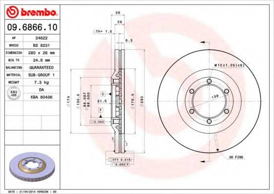 BREMBO 09686610 Тормозной диск