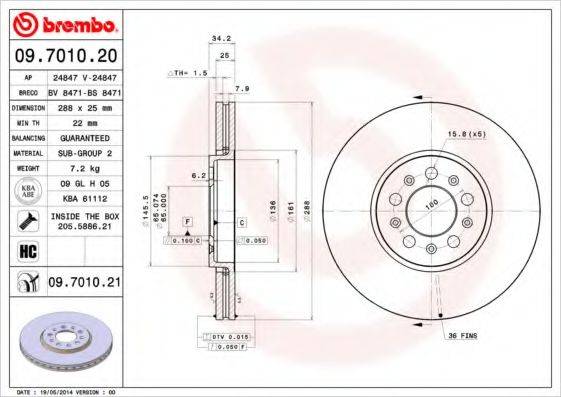 BREMBO 09701021 Тормозной диск