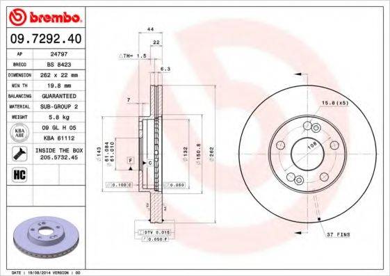 BREMBO 09729240 Тормозной диск