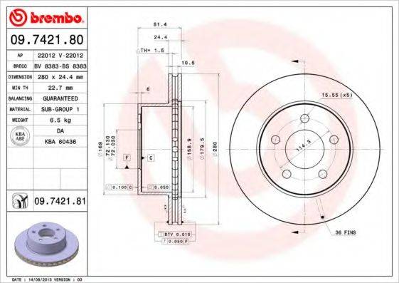 BREMBO 09742180 Тормозной диск