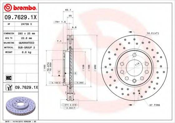 BREMBO 0976291X Тормозной диск