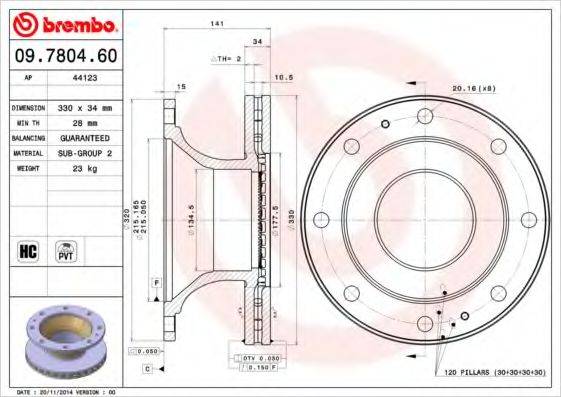 BREMBO 09780460 Тормозной диск