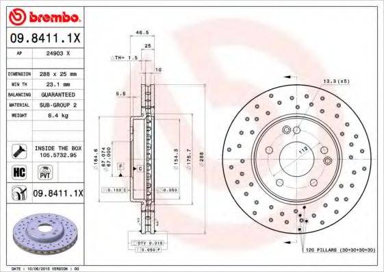 BREMBO 0984111X Тормозной диск