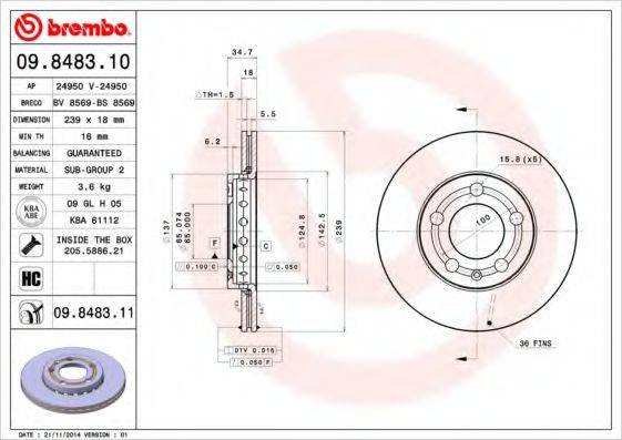 BREMBO 09848310 Тормозной диск