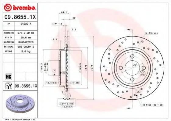 BREMBO 0986551X Тормозной диск