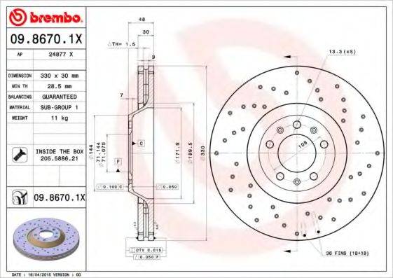 BREMBO 0986701X Тормозной диск