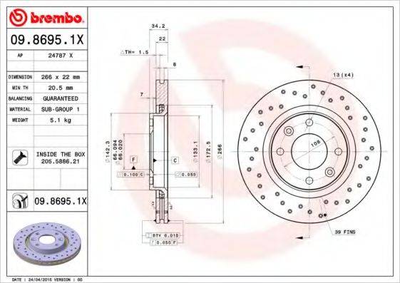 BREMBO 0986951X Тормозной диск