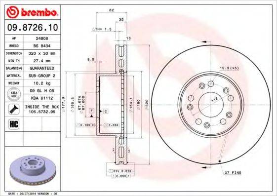 BREMBO 09872610 Тормозной диск