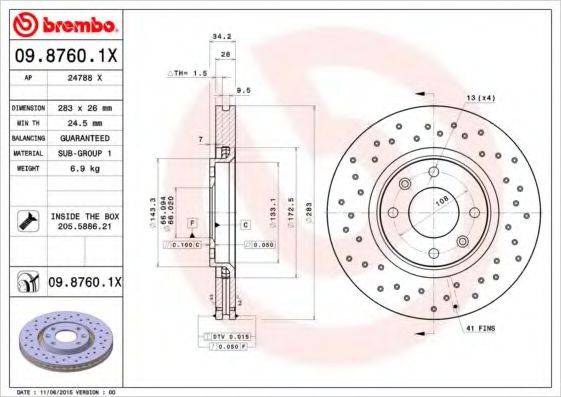 BREMBO 0987601X Тормозной диск