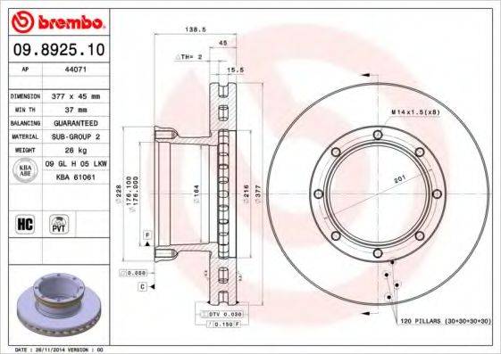 BREMBO 09892510 Тормозной диск