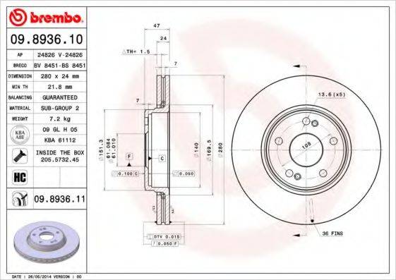 BREMBO 09893610 Тормозной диск