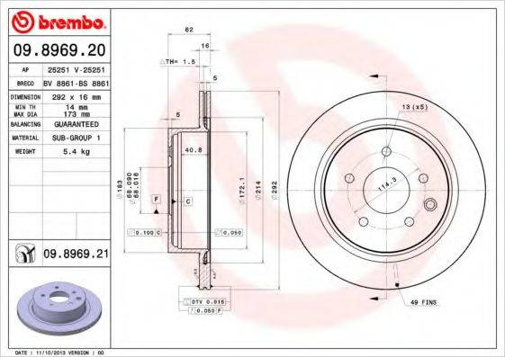 BREMBO 09896920 Тормозной диск