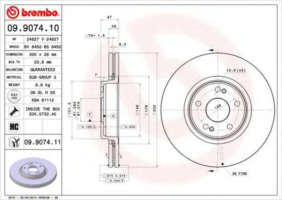 BREMBO 09907410 Тормозной диск