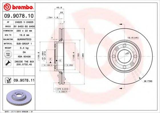 BREMBO 09907810 Тормозной диск