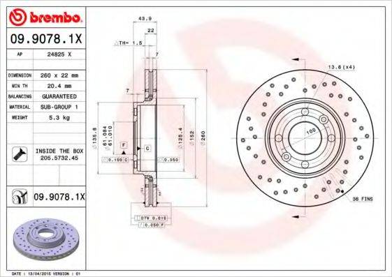 BREMBO 0990781X Тормозной диск