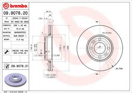 BREMBO 09907821 Тормозной диск