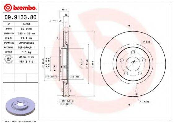 BREMBO 09913380 Тормозной диск