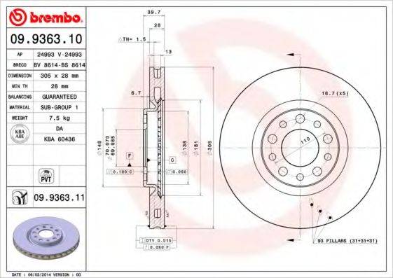 BREMBO 09936310 Тормозной диск