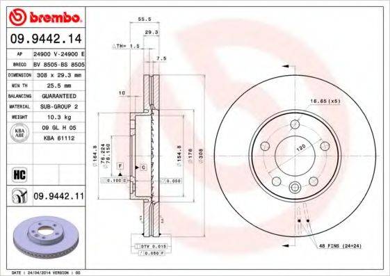 BREMBO 09944211 Тормозной диск