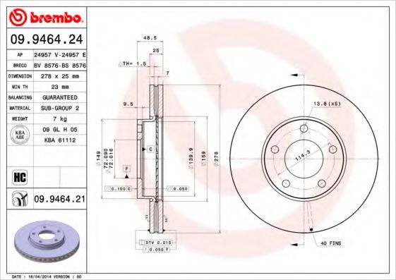 BREMBO 09946421 Тормозной диск