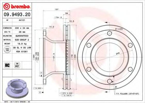 BREMBO 09949320 Тормозной диск