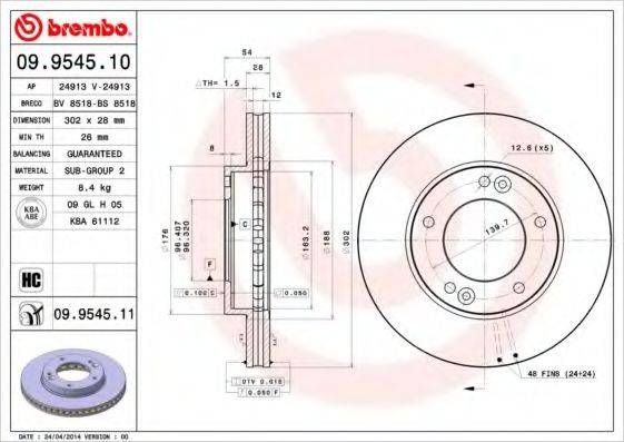 BREMBO 09954510 Тормозной диск