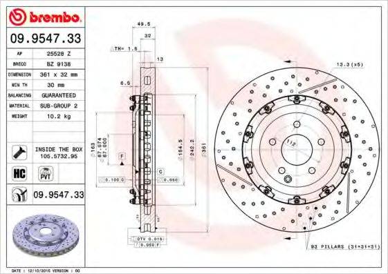 BREMBO 09954733 Тормозной диск