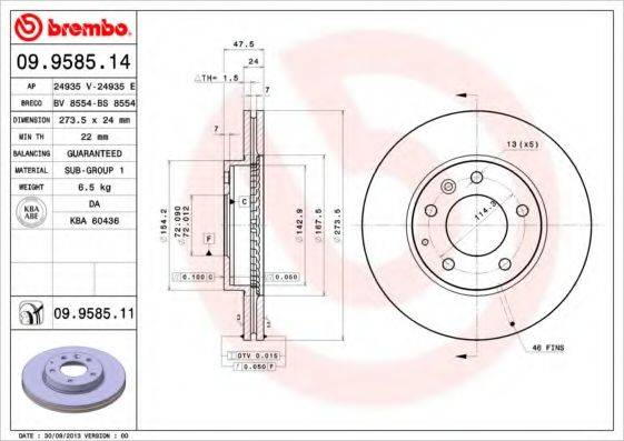 BREMBO 09958511 Тормозной диск