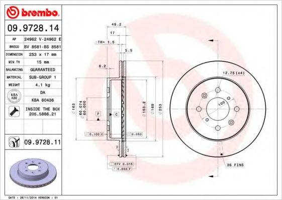 BREMBO 09972814 Тормозной диск