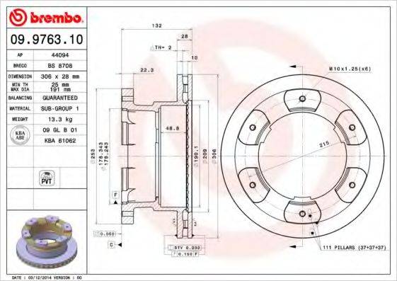 BREMBO 09976310 Тормозной диск